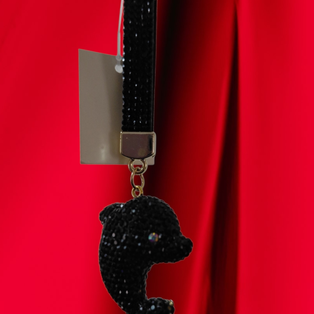 Black Dolphin Crystal Keychain Wristlet - Fashion Accessory - Picture 2 of 3